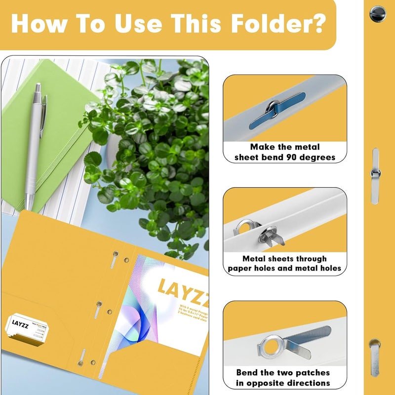 LAYZZ Plastic 2 Pocket Folders with Prongs, 30 Pack, Heavyweight, Letter Size Poly Folders with 3 Metal Prongs Fastener Clips (Yellow) - Image 4